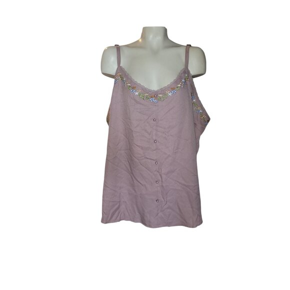 Bloomchic NEW Mauve Plus Size 26 Embroidered Floral Button Down Sleeveless Top‎ - Picture 1 of 10